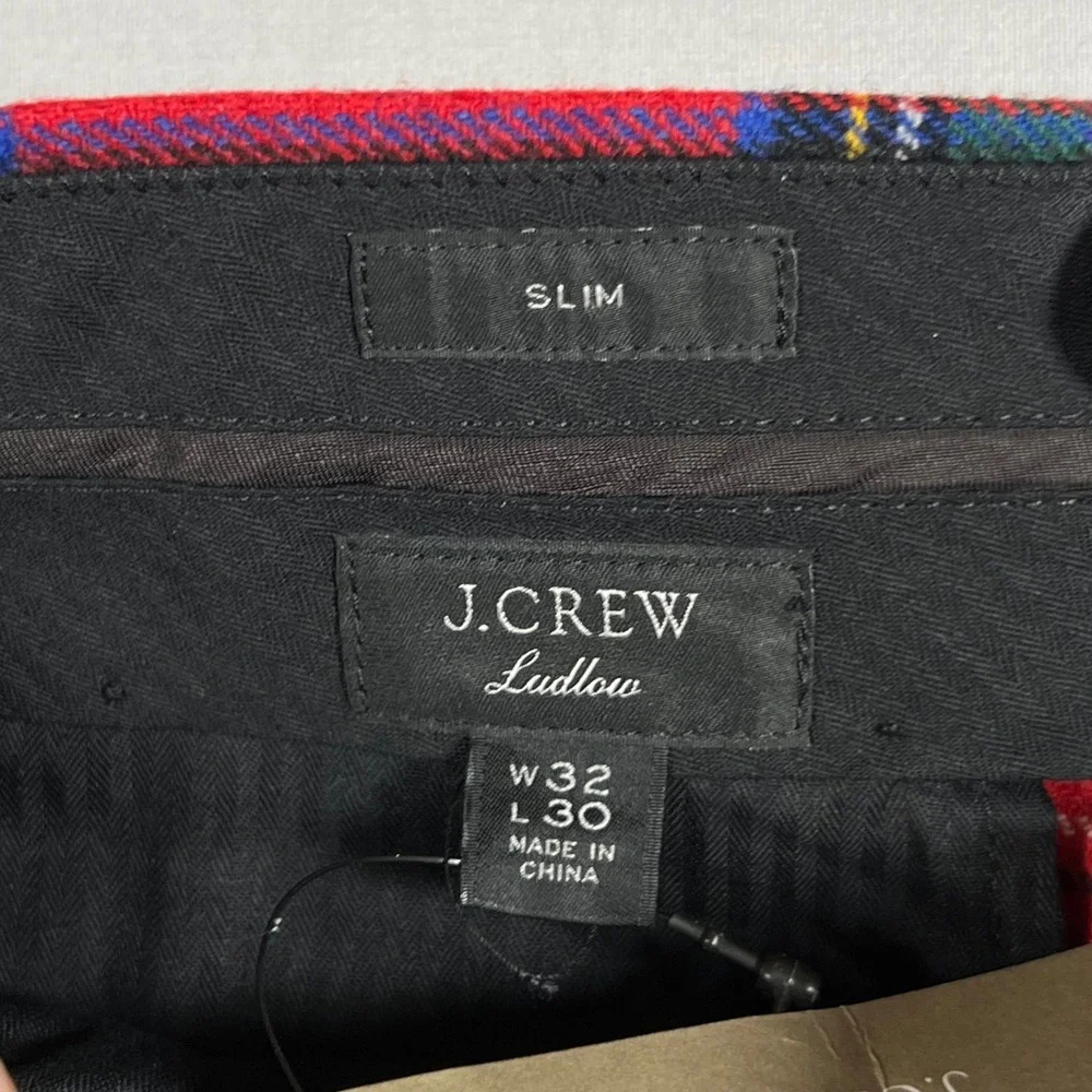 J.Crew Ludlow Slim Red Stewart Tartan Plaid Tuxedo Dress Pants Mens 32x30 AR106
